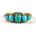 An antique heavy 18ct yellow gold (stamped 18ct) turquoise and diamond set ring (P) (one small