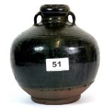 A Chinese Song Dynasty black glazed red stoneware vase with restoration to rim, H. 18cm, possibly of