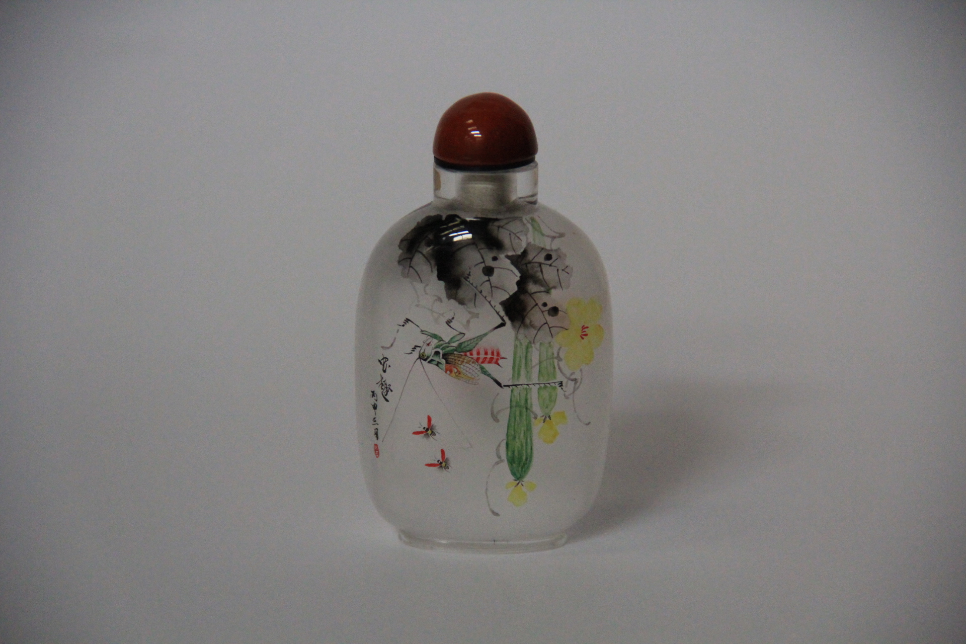 A set of four signed and beautifully decorated Chinese inside painted snuff bottles of crickets - Image 2 of 9