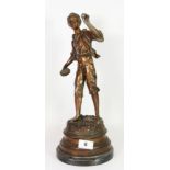 A signed 19th century French spelter figure of a boy, H. 38cm.