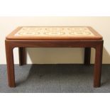 A 1970's tile inset teak coffee table, 70 x 50cm.