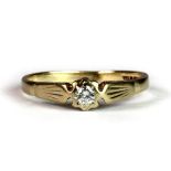 A 9ct yellow gold brilliant cut diamond solitaire ring (M.5).