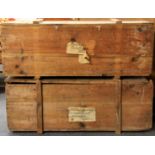 Royalty and Military interest, two pine military officers trunks formerly the property of The Earl