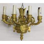 A gilt bronze six branch chandelier light fitting, Dia. 43cm.