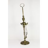 Islamic Interest, a 19th century eastern brass three wick oil lamp with tools (candle snuffer,