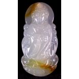 A lovely Chinese carved chalcedony amulet of the Goddess Guanyin, H. 5cm.