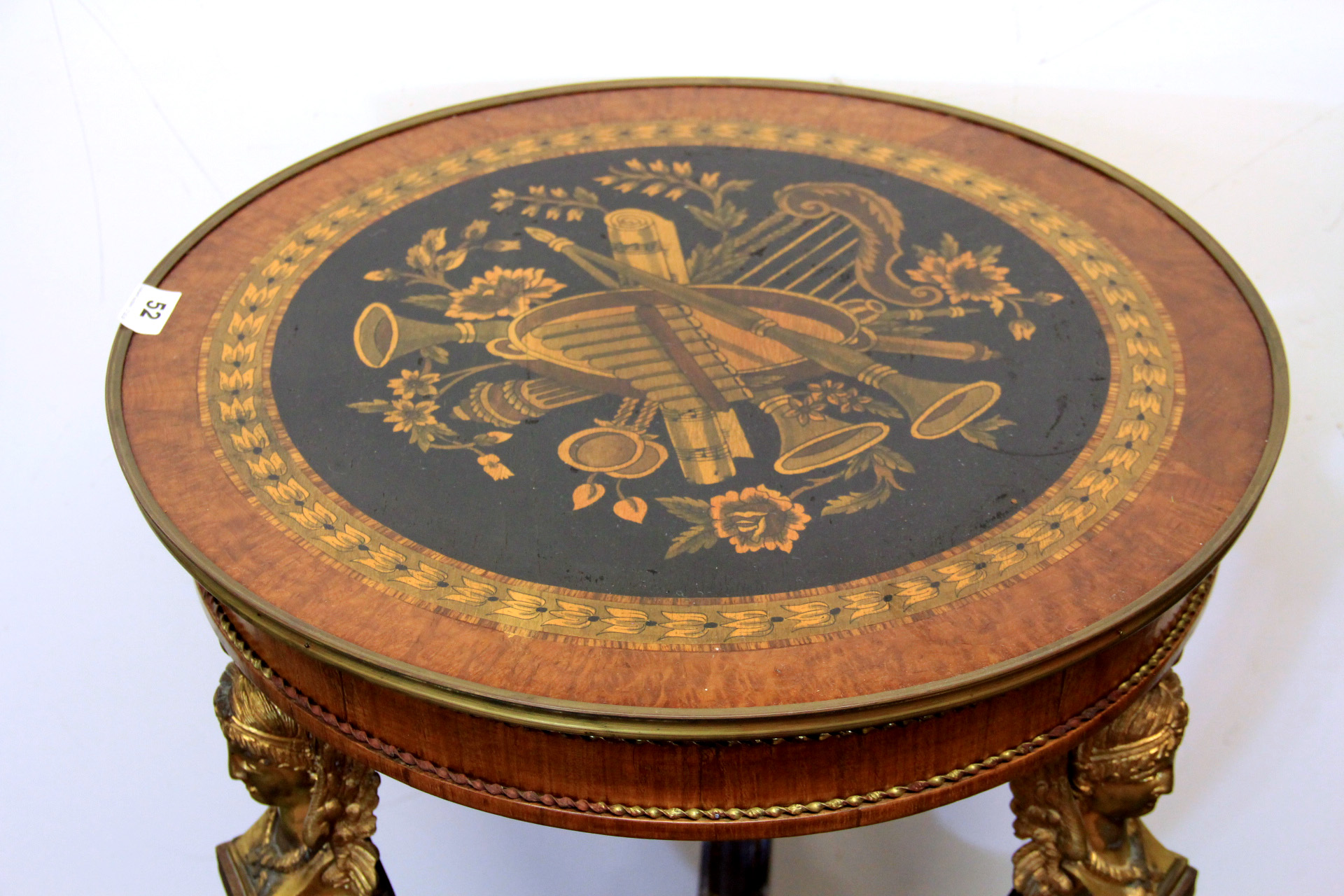 A French ormolu mounted and burr veneered mahogany table with painted decoration to top simulating - Image 2 of 2