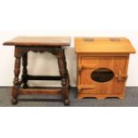 A 19th century oak stool and a pine cabinet.