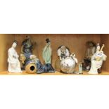 Eight mixed Chinese glazed pottery figures, tallest H. 21cm.