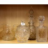 A good Irish Regency glass mallet form decanter and stopper (H. 33cm), together with three other
