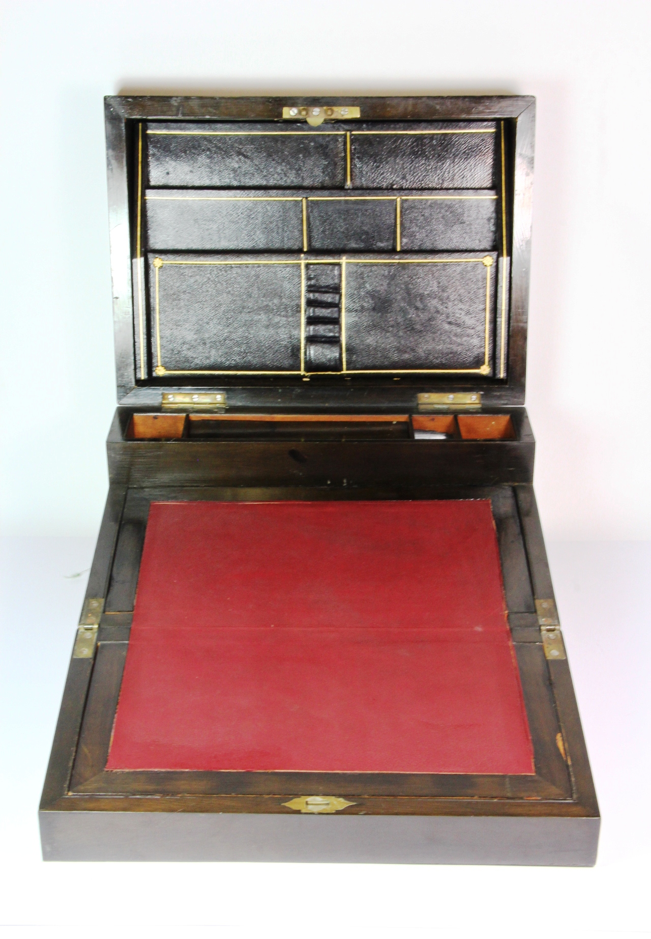 A 19th century burr walnut veneered three fold writing slope with leather interior presentation date - Image 3 of 4