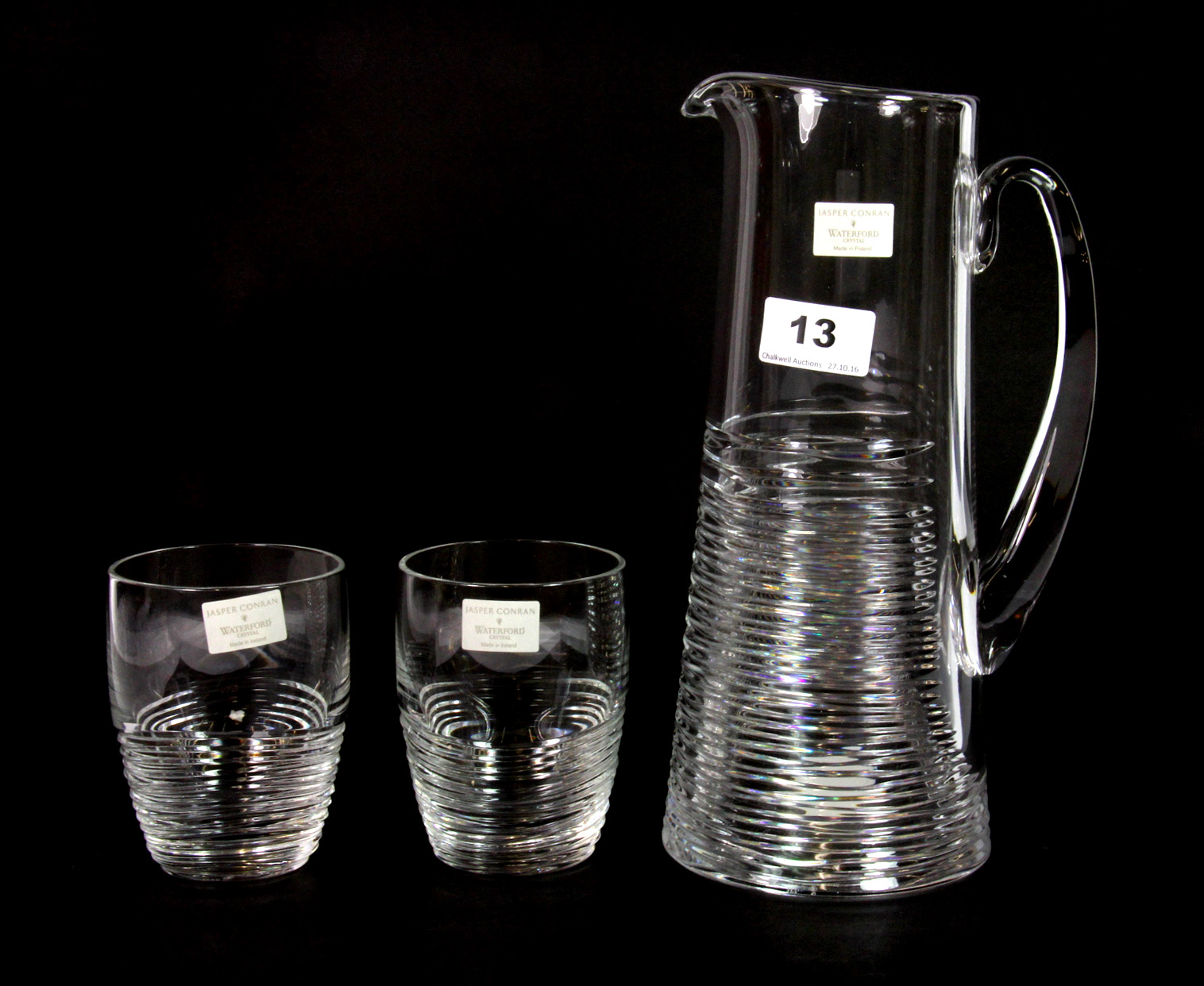 A Waterford Crystal Martini jug and a pair of Waterford Crystal tumblers both Jasper Conran Strata