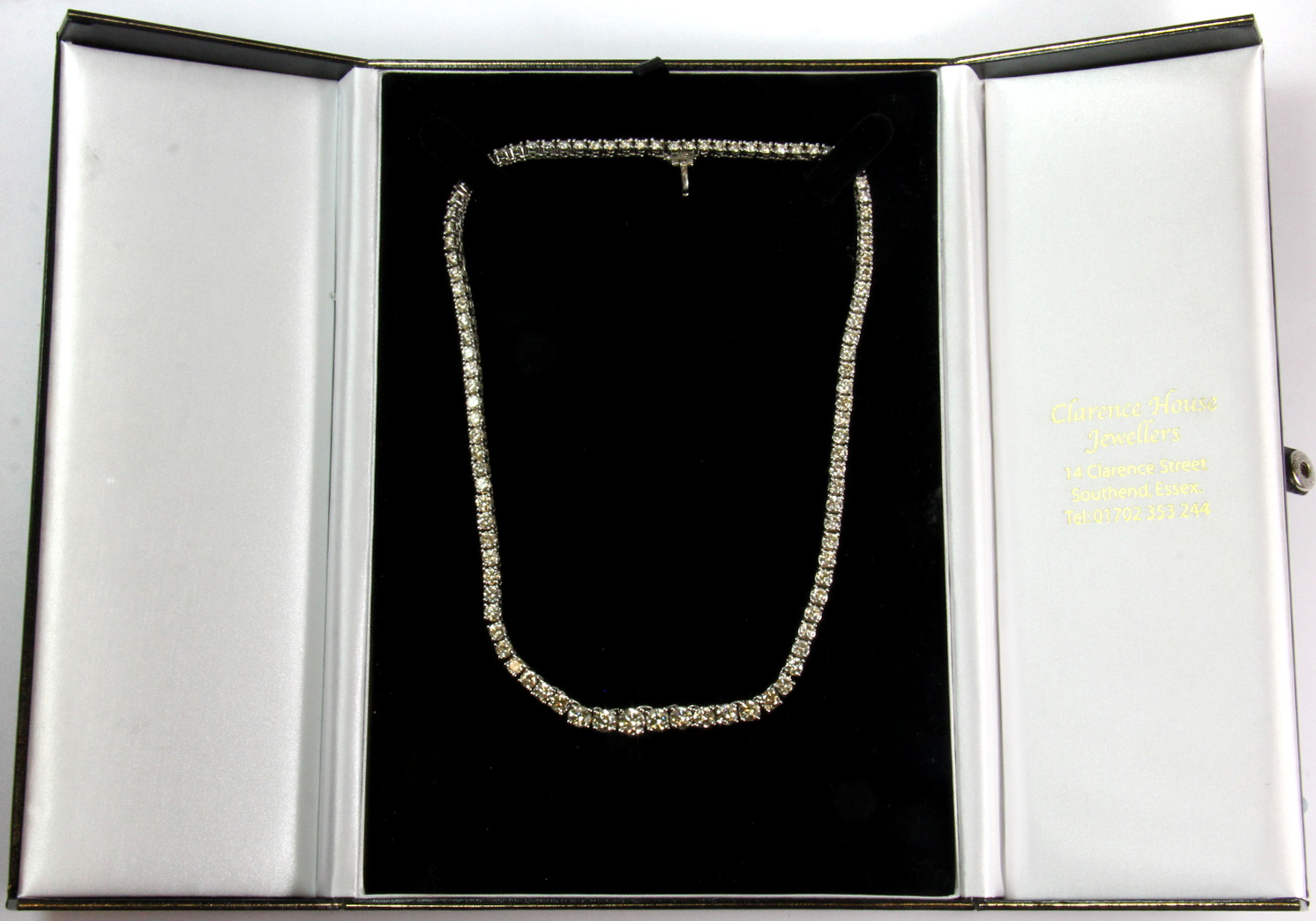 An 18ct white gold graduated diamond necklace, set with approx. 18.35ct of diamonds. Est. £7,000 - - Image 3 of 4