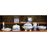 A Spode Italian pattern tureen, Stilton dish, two jugs and five other items.