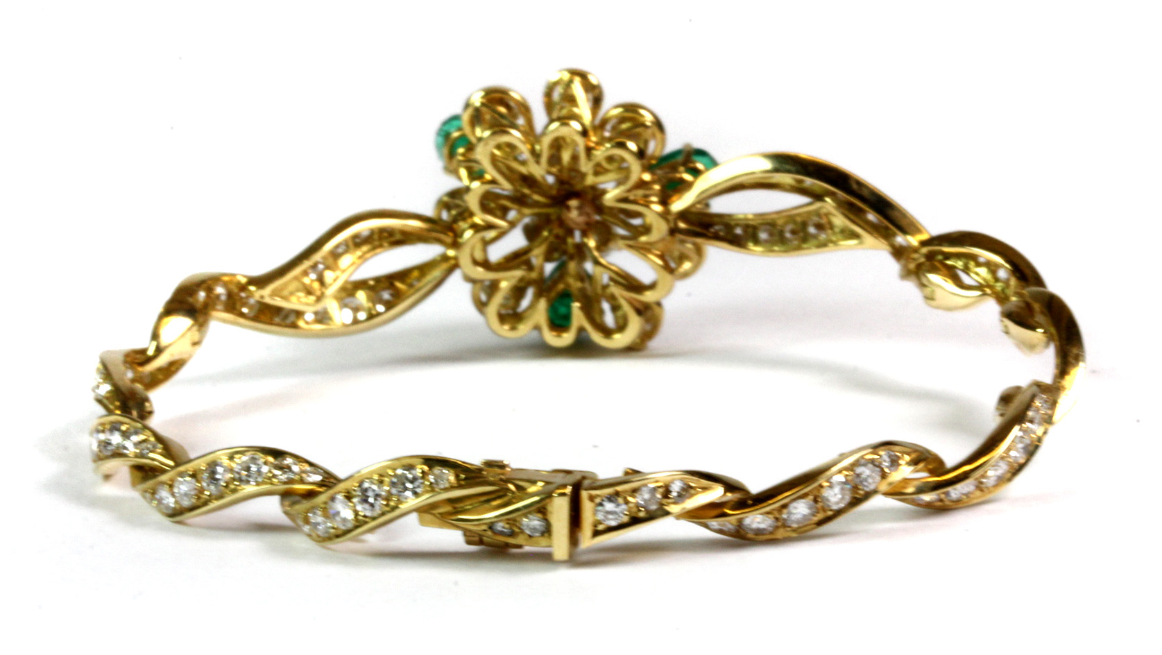 A matching 18ct yellow gold (tested) bracelet set with pear cut emeralds and brilliant cut - Image 2 of 2