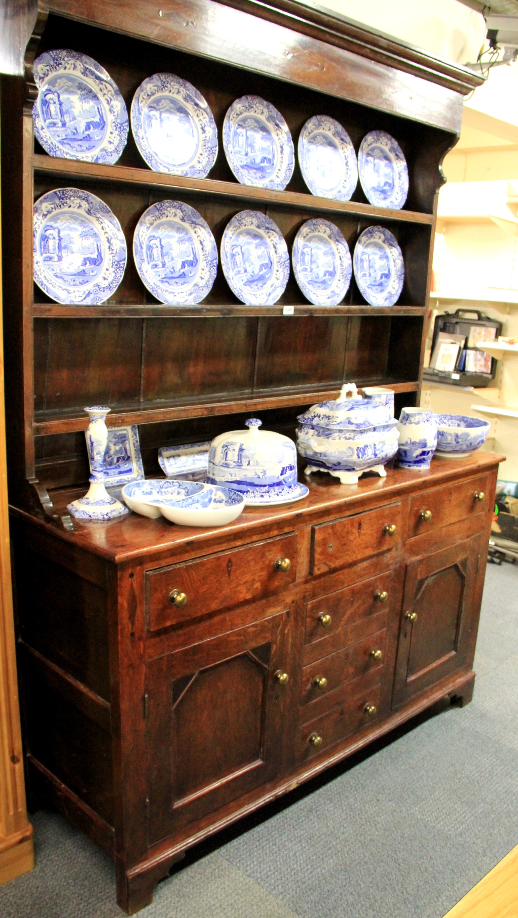 A superb 19th century oak Welsh dresser, W. 148cm, H. 205cm.