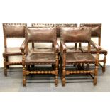 A set of six 19th century bobbin twist and leather upholstered dining chairs comprising of four