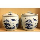 A pair of 19th century Chinese hand painted provincial porcelain fruit storage jars, Dia. 29cm, H.