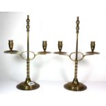 A pair of adjustable brass candelabra, H. 39cm.