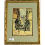 Gilt framed 19th century watercolour of Canterbury Cathedral, 30 x 39cm.