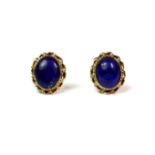 A pair of 9ct yellow gold mounted lapis lazuli set of earrings.