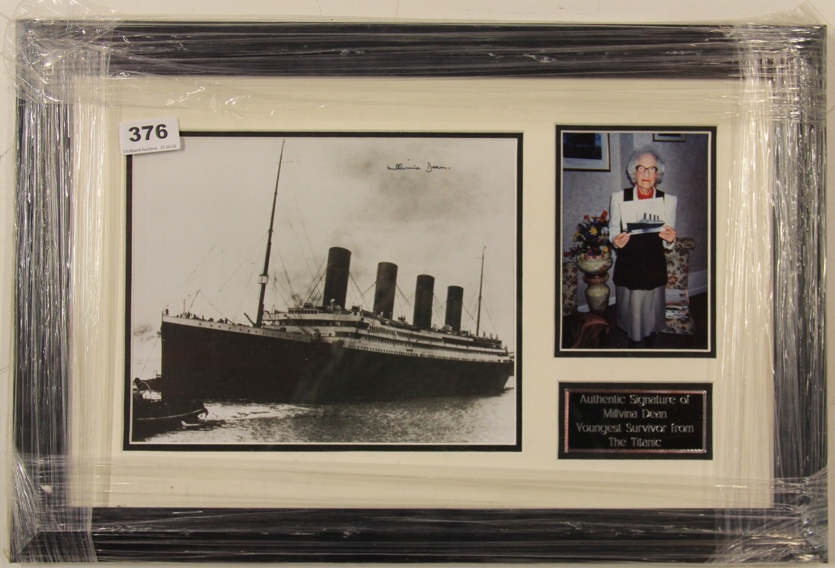 Titanic Interest, an autographed photograph of the Titanic by Milvina Dean, 52 x 35cm.