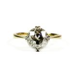 An antique 18ct yellow gold and platinum old cut diamond solitaire ring (H). Approximately 1.60ct.