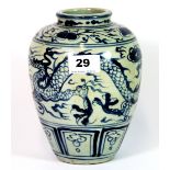 A 19th/20thC Chinese blue and white provincial porcelain baluster vase, H. 19cm.