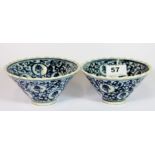 A pair Chinese blue and white porcelain rice bowls, with shaped rim, decorated with various