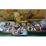 Three boxes containing a large quantity of costume jewellery,