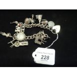 A Continental silver and white metal charm bracelet adorned with thirteen charms,