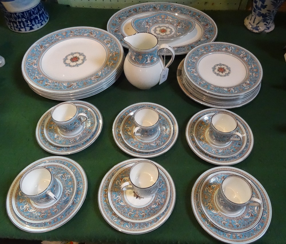 A Wedgwood blue Florentine W2714, part-dinner service, comprising: oval dishes, six coffee cans,