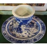 A large blue and white oval meat dish, manufactured by Ashworth Brothers,