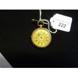 An 18ct gold cased Continental lady's fob watch with chased decoration.