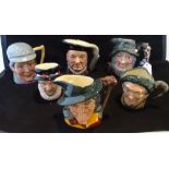 Five Royal Doulton character jugs, to include: Henry VIII (D6647), Pied Piper (D6462), Beefeaters,