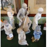 A Lladro Cellist figurine, together with five other similar figurines.