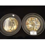 Two Prattware pot lids in wooden frames 'Hamlet and his Father's Ghost' no.