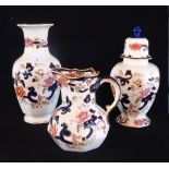 Three pieces of Mason's Blue Mandalay pattern ceramics, to include: vase, covered jar and jug,