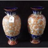 A pair of Doulton Slaters patent stoneware vases of baluster form,