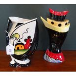 Two Lorna Bailey vases: 'Dingle Cottage' and another, in the form of a stylized ship,