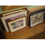 Twelve framed and glazed pictures and prints, various,