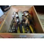 A box of EPNS kings pattern and other flatware and cutlery,