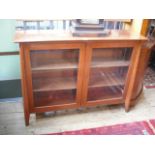 A circa 1960's mahogany veneered two door glazed bookcase with adjustable shelves.