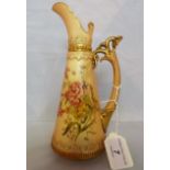 A Royal Worcester blush ivory ewer of tapering conical form,