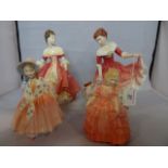 Four Royal Doulton figures, including: My Best Friend, Southern Belle, Rose and Lily, various sizes.