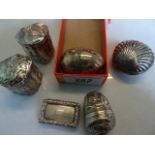 Six small pieces of silver, including: nutmeg graters, vinaigrette and pill boxes,