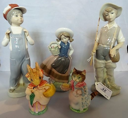 A Lladro figure of a young fisherman, together with two other Lladro figures,