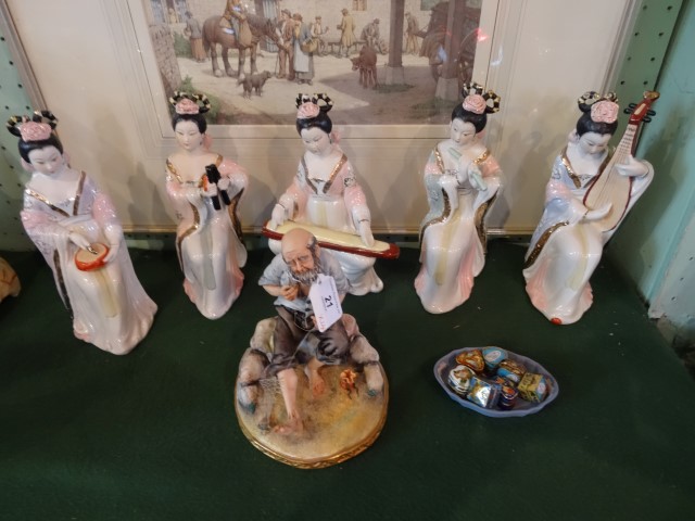 A set of five late 20th century Japanese ceramic figures of musicians, - Image 2 of 2