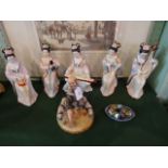 A set of five late 20th century Japanese ceramic figures of musicians,