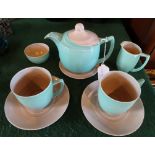 A mid 20th century Branksome china breakfast set, comprising: teapot, tea cups and saucers,